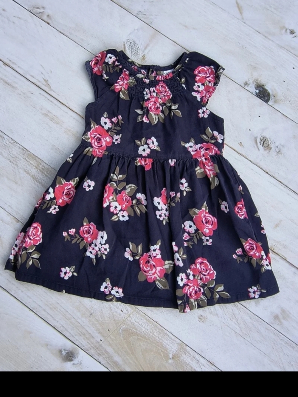 Carter's Baby Girl Floral Sleeveless Smocked Dress Blue Pink Size 18 M - Picture 1 of 5
